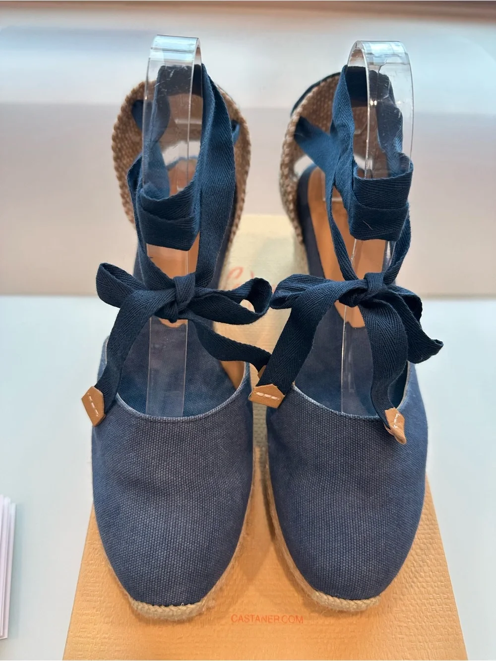 NWT Castaner Carina 6 Denim Blue Lace-Up Espadrille Wedges Size 9
